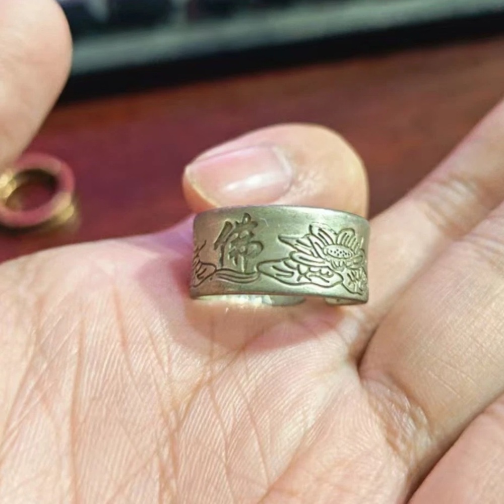 Unisex Antique Ring with 'Buddha' Symbol & Scripture -Adjustable